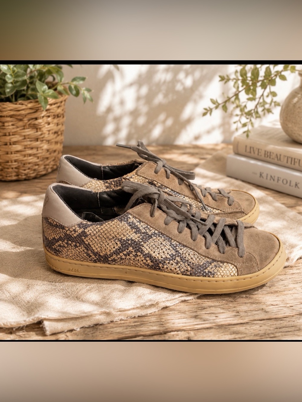 P448 Gray and Tan snake skin print Sneakers with Distressed Look size 37/7